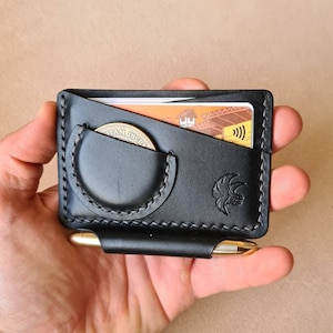 Portafoglio Edc in pelle con tasca portamonete e slot per Fisher Space Pen, portafoglio minimalista in pelle da uomo, portafoglio EDC fatto a mano con slot per penna
