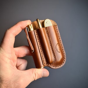 Leder Edc Pocket Organizer für eine Taschenlampe, einen Stift und ein Klappmesser (SAK)
