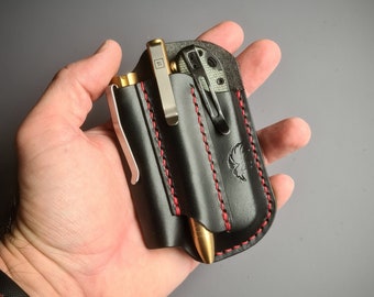 Organizador de bolsillo EDC, organizador de bolsillo de cuero, bolsa para equipo EDC, funda de cuero SAK, funda para linterna, organizador de bolsillo frontal, funda de cuero EDC