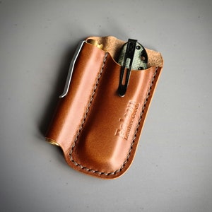 Lederscheide mit Gürtelschlaufe für eine Taschenlampe und ein Klappmesser, Reylight Pineapple Mini-Ledertasche, Messer-Lederholster