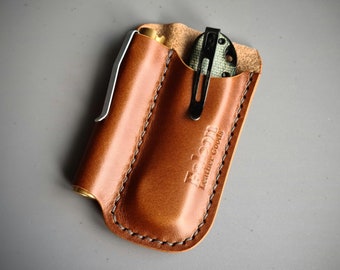 Funda de cuero con presilla para linterna y navaja plegable, minifunda de cuero Reylight Pineapple, funda de cuero para navaja