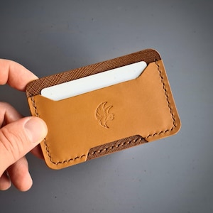 Bruin lederen minimalistische portemonnee voorvak, slanke herenportemonnee, kleine leren kaartportemonnee, Edc-portemonnee-kaarthouder