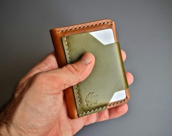 Cartera plegable de piel de dos tonos hecha a mano: curtida vegetal italiana