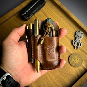Dark Brown Handmade Leather Edc Pocket Organizer, Leather Edc Pouch, Edc Caddy, EDC Gear Pouch, SAK Leather Sheath, Flashlight Sheath
