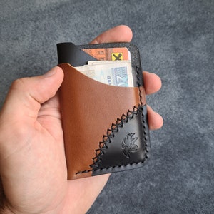 Minimalistisches Leder-Edc-Portemonnaie für Männer, handgefertigter Leder-Kartenhalter, schlankes Leder-Portemonnaie, Vordertaschen-Portemonnaie, schwarzes und Whiskey-Leder-Portemonnaie