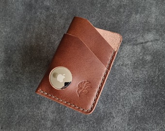 Cartera AirTag minimalista, Cartera de cuero de bolsillo frontal, Cartera de cuero AirTag delgada, Cartera de tarjeta pequeña, Titular de la tarjeta, Cartera de cuero hecha a mano