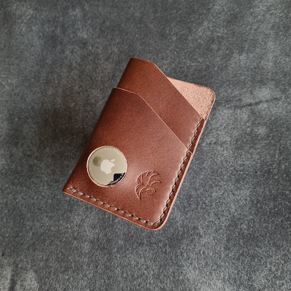 Minimalist AirTag Wallet,Front Pocket Leather Wallet,Slim AirTag Leather Wallet,Small Card Wallet,Card Holder,Handmade Leather Wallet