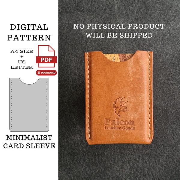 Minimalist Card Sleeve Pattern,Leather Card Sleeve Template,Slim Wallet Digital Pattern,Mens Wallet PDF Pattern,PDF Template