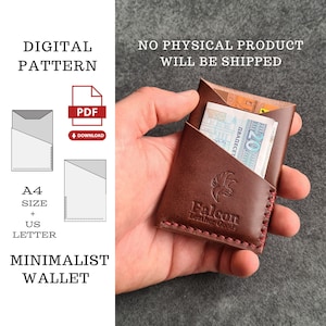 Patrón PDF de billetera delgada, plantilla de billetera de cuero, patrón digital de billetera minimalista con bolsillo frontal, patrón PDF de billetera para hombres, plantilla PDF