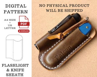 Patrón PDF de funda para linterna y cuchillo: Plantilla organizadora de cuero (Descarga digital)