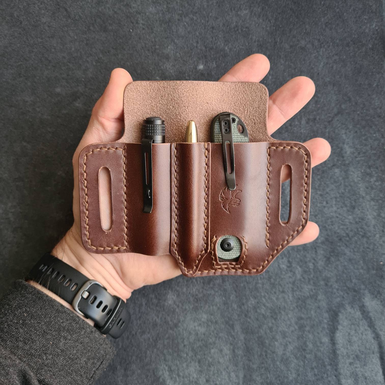 Custodia Portautensili In Pelle Per Cintura – Organizer Con Portapenne E Fodero Per Torcia, Pelle Bovina 18x15 Cm, Per Lavoro E Outdoor