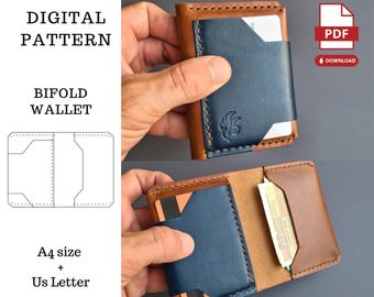Patrón PDF de billetera plegable de cuero: Plantilla de 4 bolsillos (A4 y Carta)