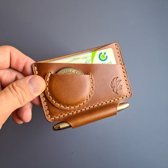 Leather EDC Wallet With Pen Slot and Coin Pocket minimalist Edc Leather Wallet handmade EDC Wallet With Pen Slot Leather Card Holder Etsy UK
