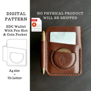 Cartera EDC con ranura para bolígrafo y patrón PDF de bolsillo para monedas, plantilla PDF de billetera de cuero, plantilla PDF de billetera Edc para hombres, patrón digital de billetera Edc