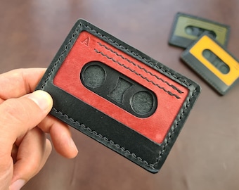 The Cassette Tape-Minimalist Card Wallet,Slim Handmade Leather Wallet,Front Pocket Wallet,Small Leather Card Wallet,Wallet Card Holder