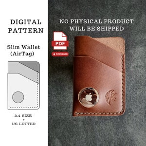 Patrón de billetera AirTag, plantilla PDF de billetera de cuero AirTag, patrón digital de billetera minimalista de bolsillo frontal, patrón PDF de billetera AirTag delgada