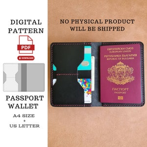 Patrón de billetera de pasaporte, plantilla PDF de billetera de viaje de cuero, patrón digital de billetera, patrón PDF de billetera para hombres, plantilla PDF, descarga digital