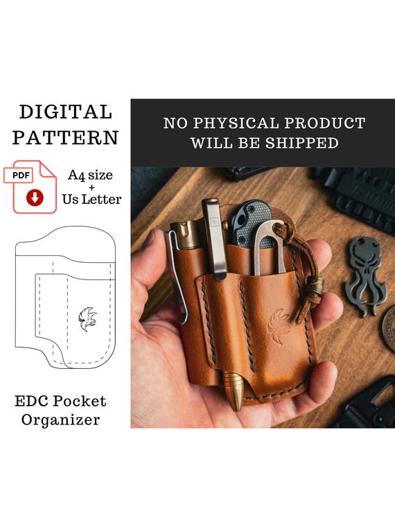 Edc Pocket Organizer PDF Pattern, PDF Template Leather Edc Organizer, Leather Sheath Template, Digital PDF Template