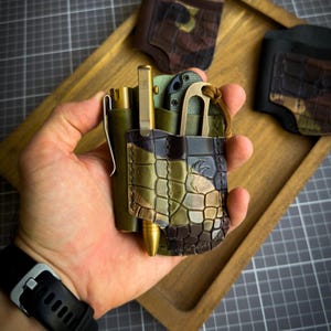 Edc Taschenorganizer aus Leder mit Krokoprägung, Edc Taschenorganizer aus Leder, Edc Caddy, Edc Ledertasche, SAK Lederscheide, Edc Lederscheide