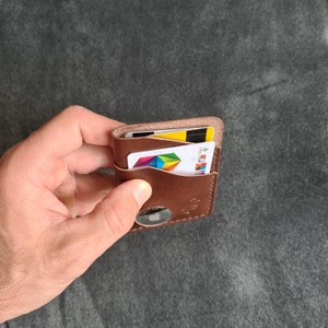 Portefeuille minimaliste AirTag,Portefeuille en cuir avec poche avant,Portefeuille mince en cuir AirTag,Petit porte-cartes,Porte-cartes,Portefeuille en cuir fait main image 5