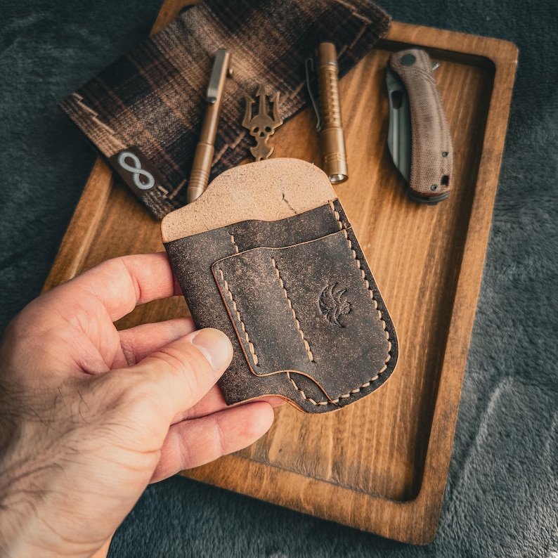 Organizador de bolsillo EDC de cuero marrón, organizador de bolsillo hecho a mano imagen 2