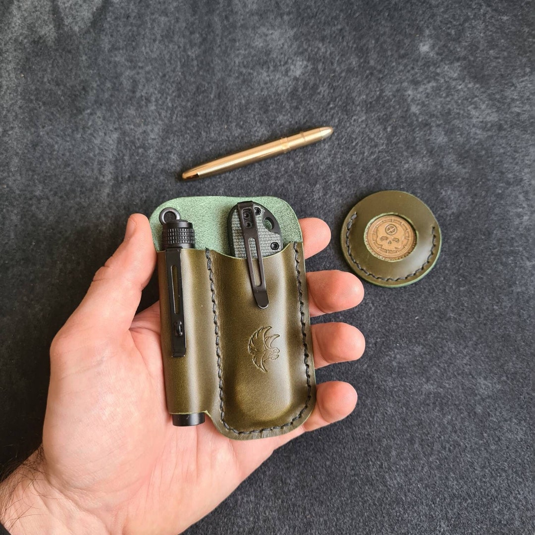 Flashlight and Knife EDC Organizer,olight & Folding Knife Leather Pouch