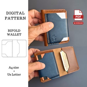 Patrón PDF de billetera de cuero plegable, plantilla de billetera de cuero, patrón digital de billetera de cuero, patrón PDF de billetera para hombre, plantilla PDF