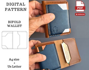Patrón PDF de billetera de cuero plegable, plantilla de billetera de cuero, patrón digital de billetera de cuero, patrón PDF de billetera para hombre, plantilla PDF