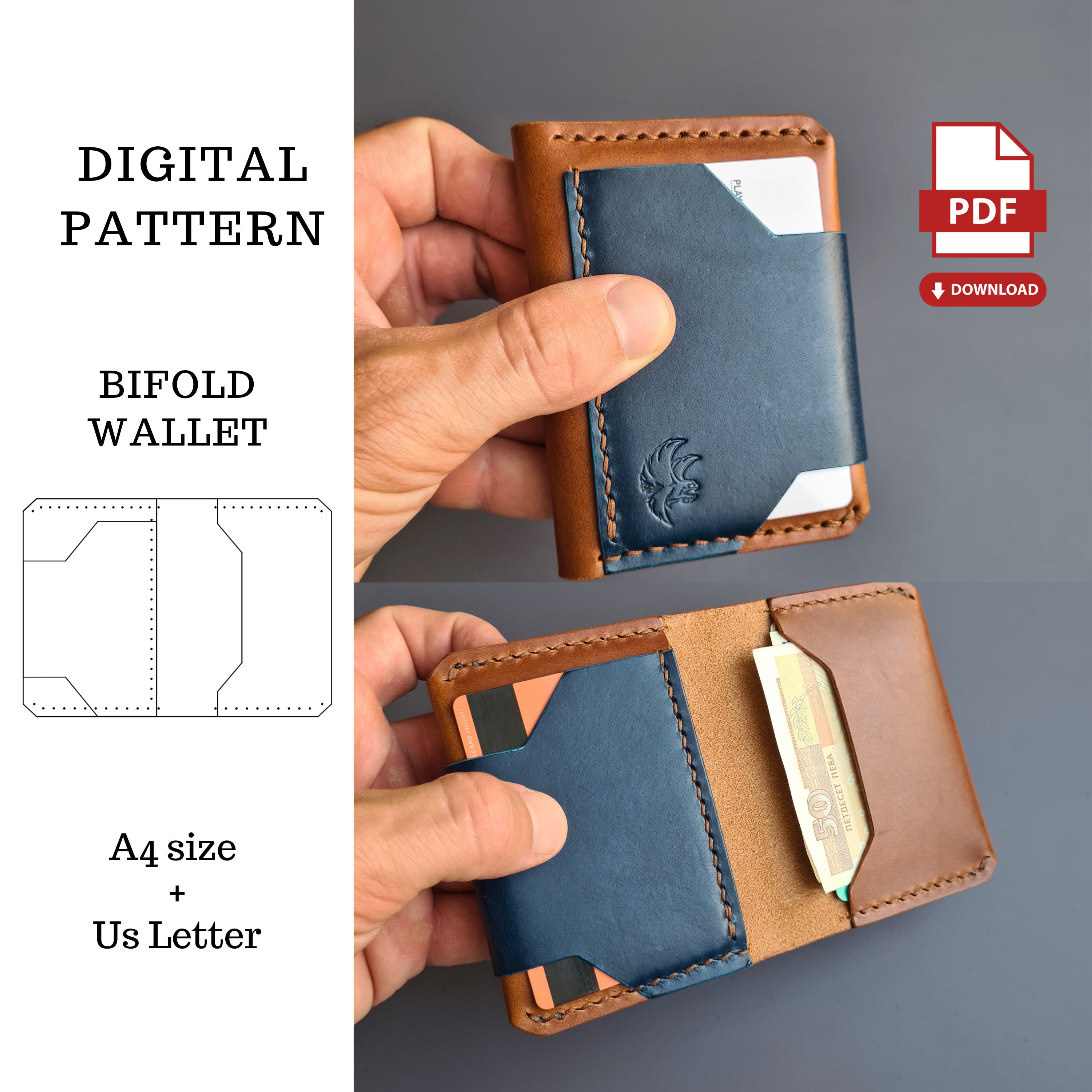 Bifold Leather Wallet PDF Pattern,Leather Wallet Template,Leather Wallet Digital Pattern,Mens Wallet PDF Pattern,PDF Template