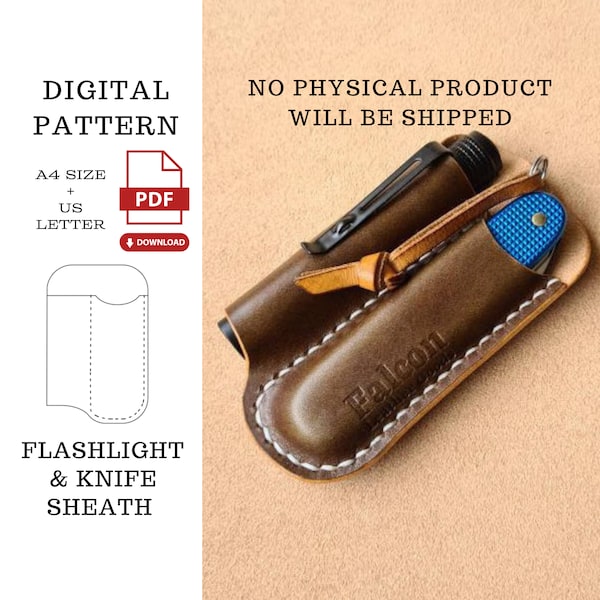 Flashlight & Knife Sheath PDF Pattern,Flashlight and Knife Organizer Template,Leather Sheath Template,Knife Sheath Digital PDF Template