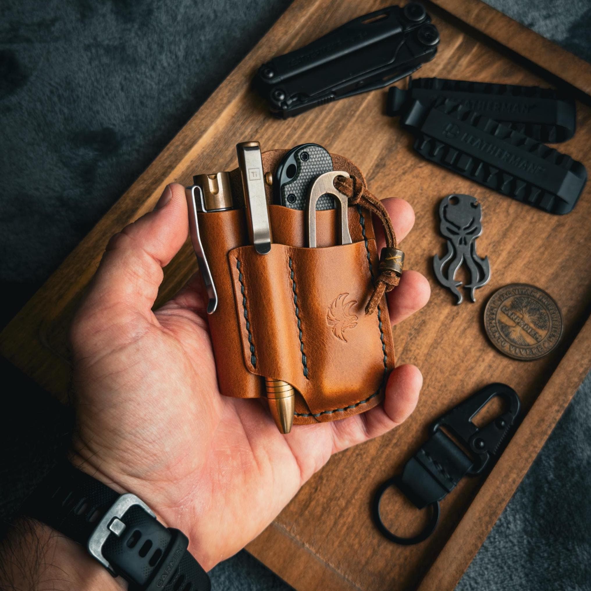 Leather Edc Pocket Organizer, Leather Edc Pouch, Edc Caddy, EDC Gear Pouch, SAK Leather Sheath, Flashlight Sheath, Edc Leather Sheath