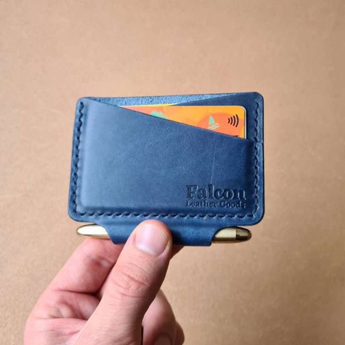 Edc Pen Wallet Card Wallet With Pen Loop Mens Edc Wallet Etsy