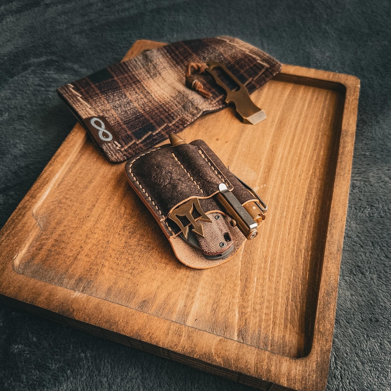 Organizador de bolsillo EDC de cuero marrón, organizador de bolsillo hecho a mano imagen 3