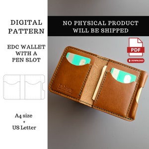PDF-Muster Leder-Geldbörse mit Stiftschlitz, Edc-Leder-Geldbörse PDF-Vorlage, digitales Muster Leder-Geldbörse, PDF-Muster Herren-Geldbörse