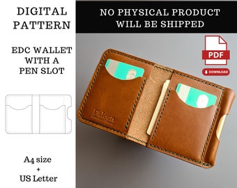 PDF Pattern Leather Wallet with a Pen Slot,Edc Leather Wallet PDF Template,Leather Wallet Digital Pattern,Mens Wallet PDF Pattern