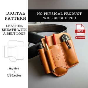 PDF Pattern For a Leather Sheath with a Belt Loop,Leather Organizer for a Belt Pdf Template