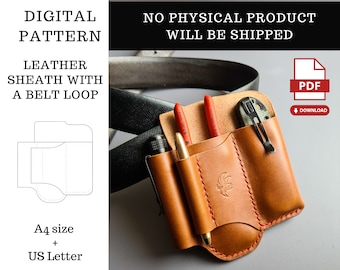 PDF Pattern For a Leather Sheath with a Belt Loop,Leather Organizer for a Belt Pdf Template