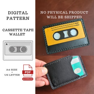 The Cassette Tape-Slim Wallet pdf-patroon, leren portemonnee pdf-sjabloon, minimalistische portemonnee digitaal patroon, herenportemonnee pdf-patroon