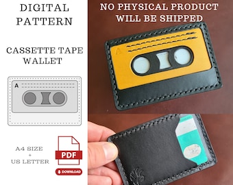 El patrón PDF de billetera delgada de cinta de casete, plantilla PDF de billetera de cuero, patrón digital de billetera minimalista, patrón PDF de billetera para hombres