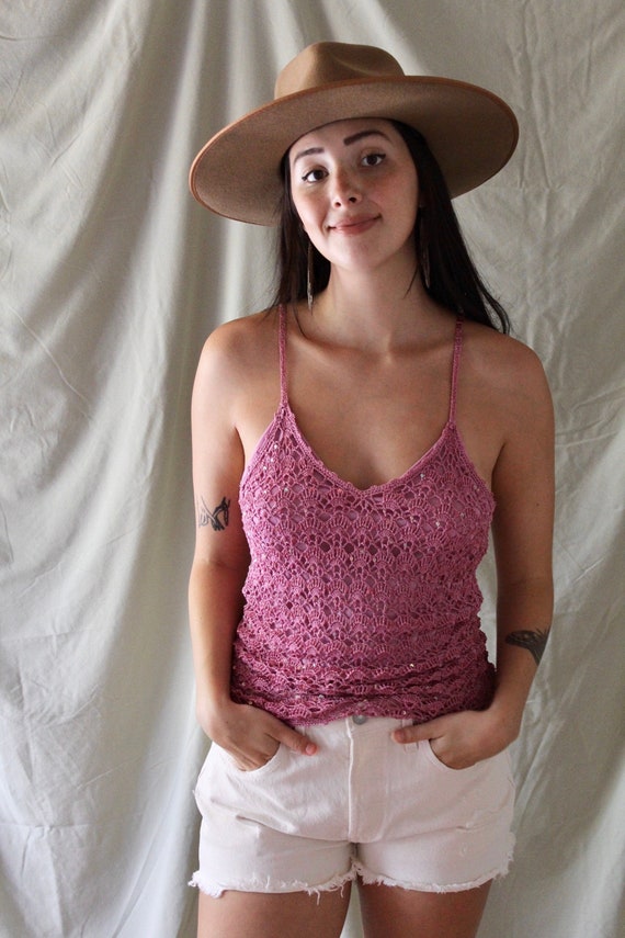 Pink Crochet Sequin Top