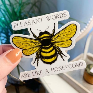 Stickers, Water Bottle Sticker, Laptop Sticker, Proverbs 16:24, Bee Sticker, Bible Verse, Honeycomb, Pleasant Words, Die Cut Stickers