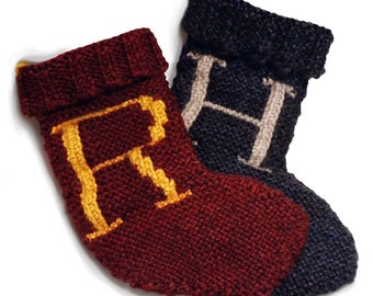 Harry Potter Custom Name Initial Hand Knitted Stocking Gryffindor Slytherin Hufflepuff Ravenclaw House Colors