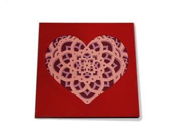 Heart Mandala Layered Handmade Valentine Wedding Anniversary Love Card