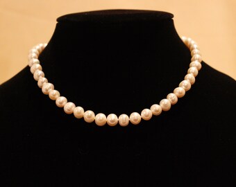 Large 16 inch strand Real Pearl White Off-White Necklace 8-10mm