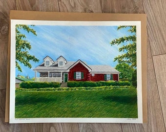 Handmade My Home Colored Pencil Drawn Drawing Memory Gift