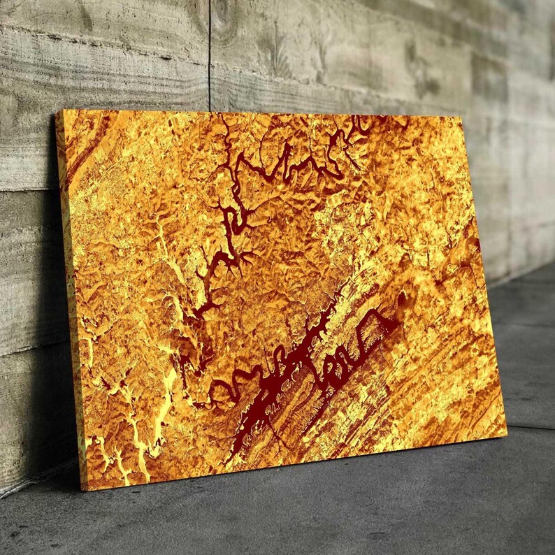 Norris Lake Map Art From Space Stunning Gold Gallery Quality Etsy