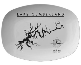 Lake Cumberland Map Serving Platter, Unbreakable Outdoor Dinnerware, Printed, Lake Gift, Valentines Day Gift For Boaters, Chef Gift, Polymer