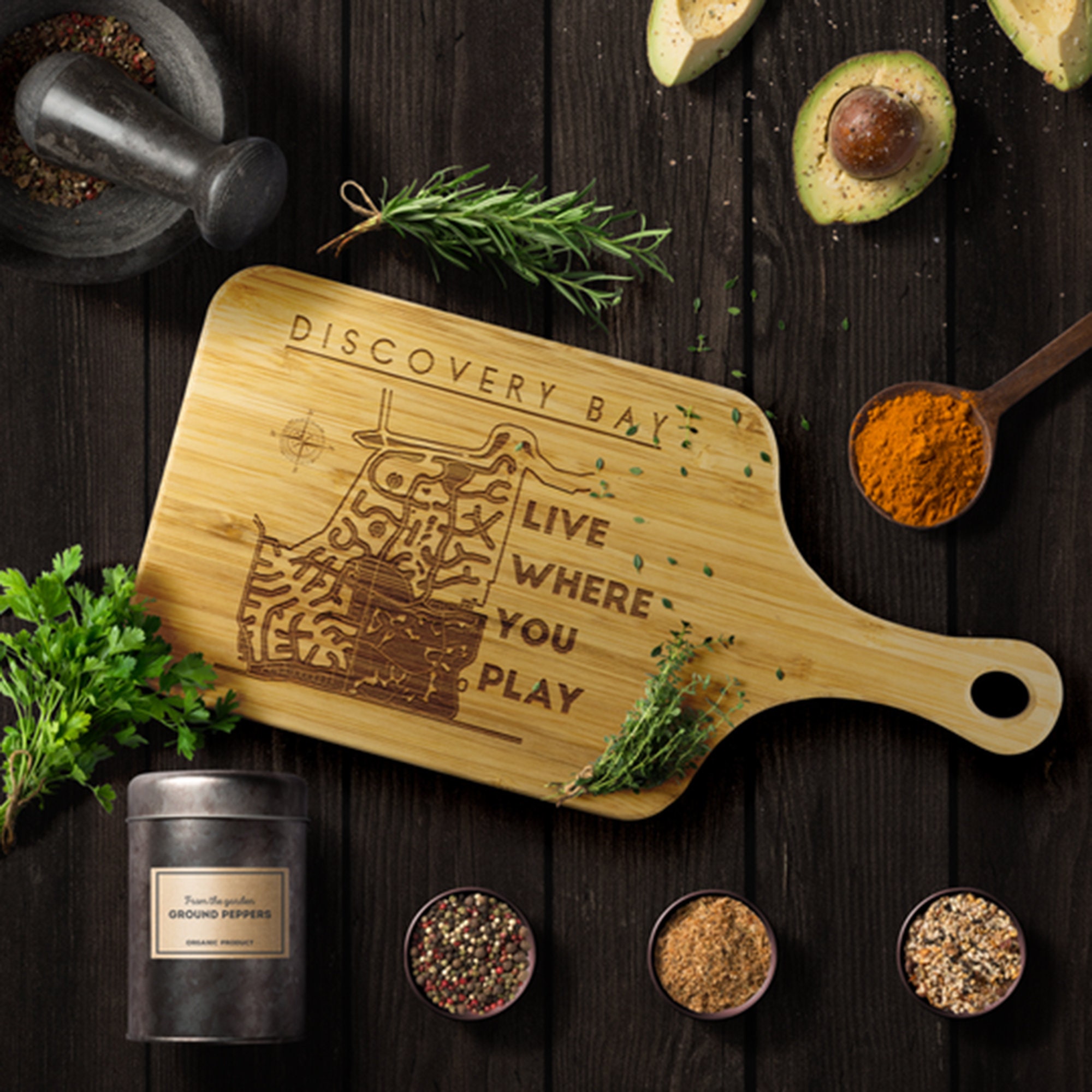 Discovery Bay Cutting Board With Handle Laser Etched Lake Etsy