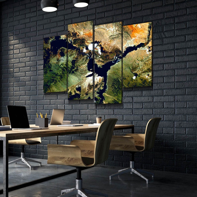 Lake Mead From Space Monochrome Gallery Quality Canvas Wrap Etsy