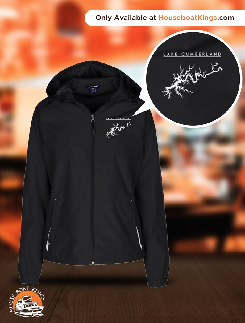 Warm Clothes, Lake Cumberland Map Embroidered Sport-Tek Women/'s Jersey-Lined Hooded Windbreaker Winter Clothes
